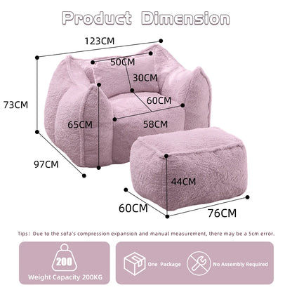 Fluffy Faux Fur Bean Bag Lounger with Ottoman