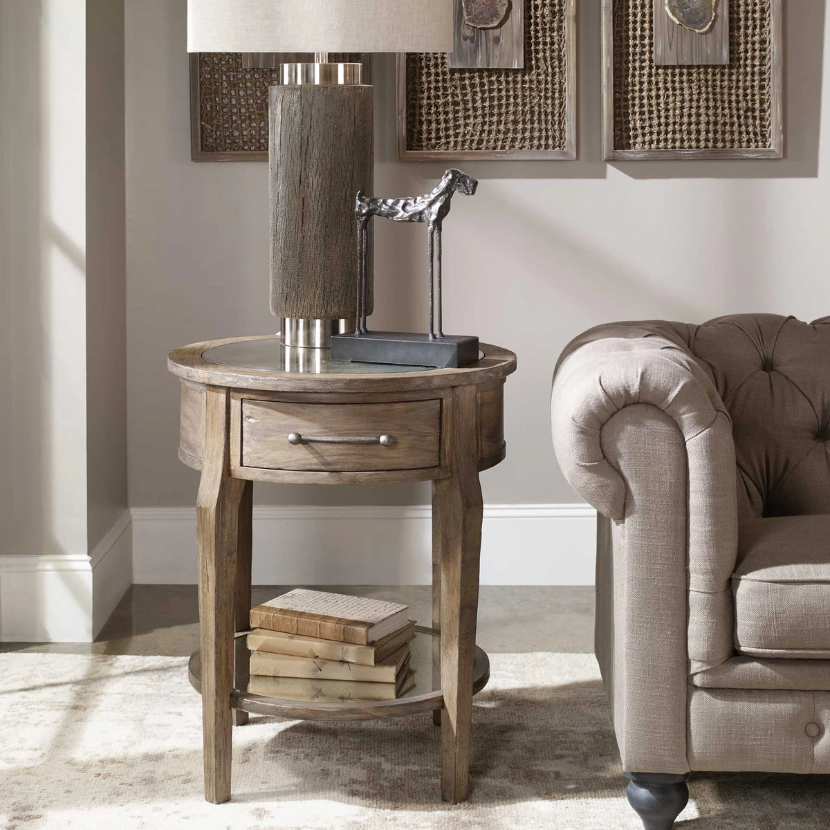 Mirrored Top Lamp Table
