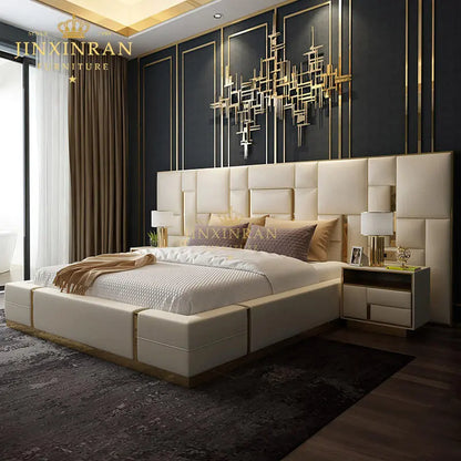 High End Modern Luxury Soft Bed Frame Bedroom Set Genuine Double Leather King Queen Size Bed