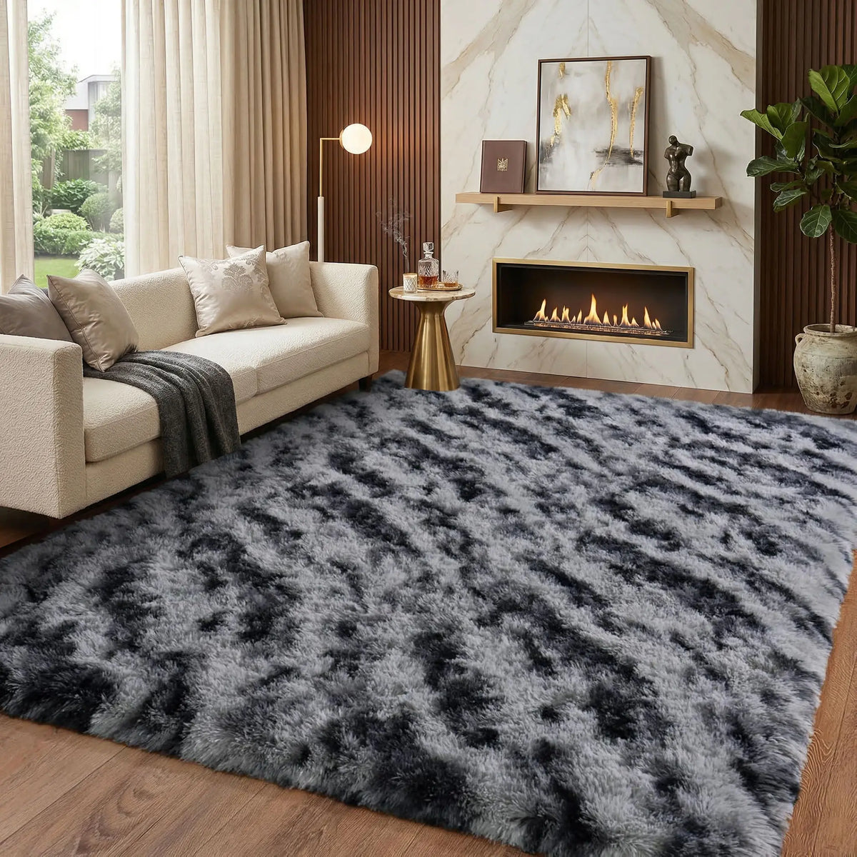 Indulge in Luxury: Black Soft Fluffy Shag Area Rug - Non-Slip, Anti-Fade, Perfect for Living Room & Bedroom Decor