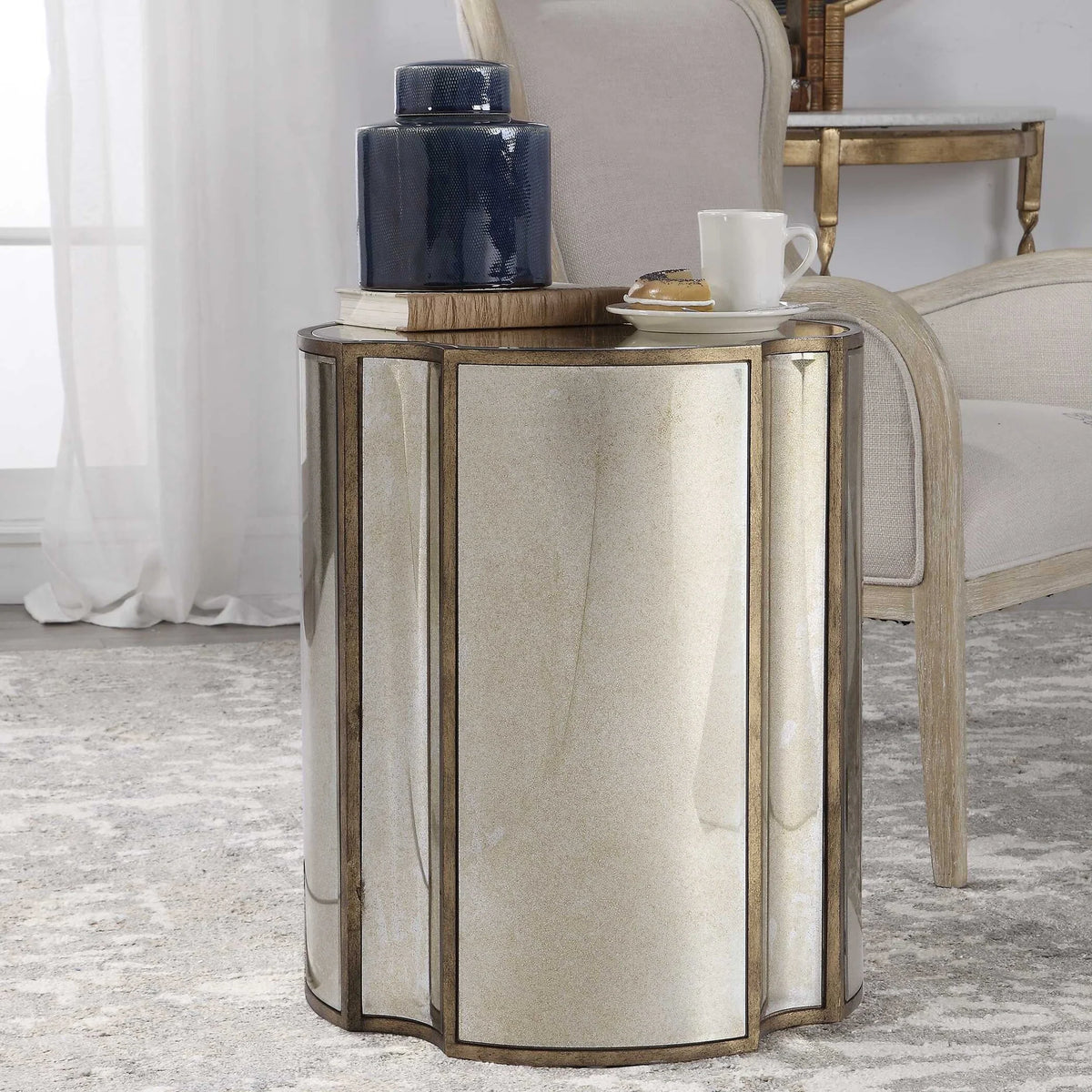 Quatrefoil Mirrored Accent Table