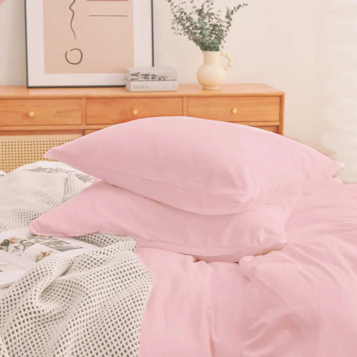 Washed Microfibre Duvet Cover Set | 3-Piece with Hidden Zipper & Envelope Shams | White or Pink | Twin to King
