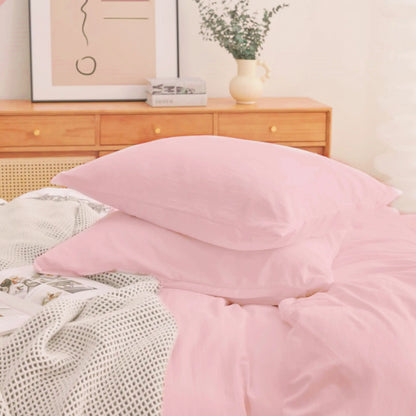 Washed Microfibre Duvet Cover Set | 3-Piece with Hidden Zipper & Envelope Shams | White or Pink | Twin to King