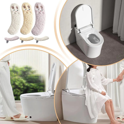 Cartoon Toilet Seat Cushion Set - Universal Beige Covers with Handle Sticker