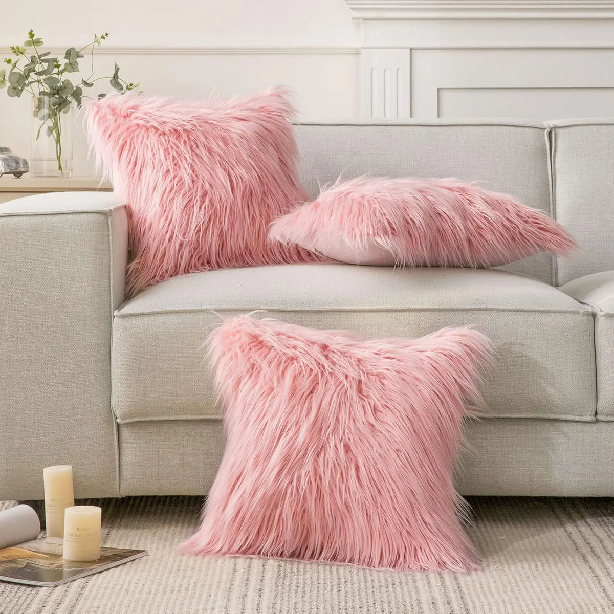 Pack of 2 Faux Fur Throw Pillow Covers - 18X18 Inch, Soft Polyester, Top Grade Materials, Machine Washable, Perfect for All Seasons