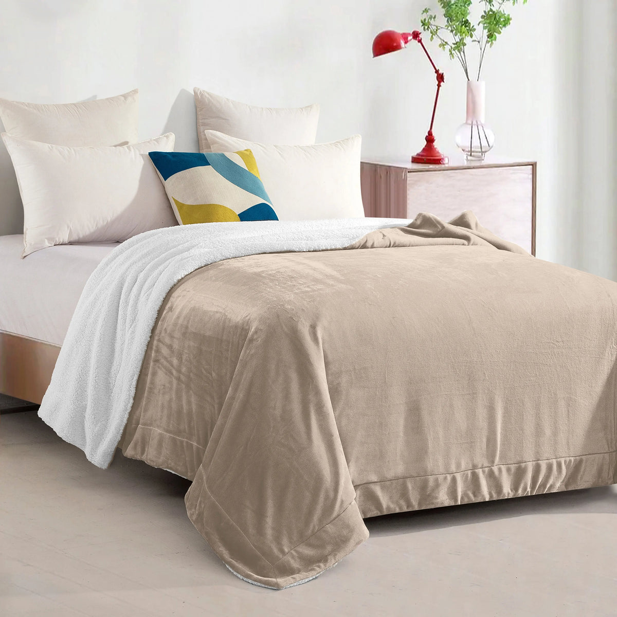 Mocassi Reversible Sherpa-Backed Throw Blanket, Velvety Plush Touch, 50In X 60In Throw Blankets