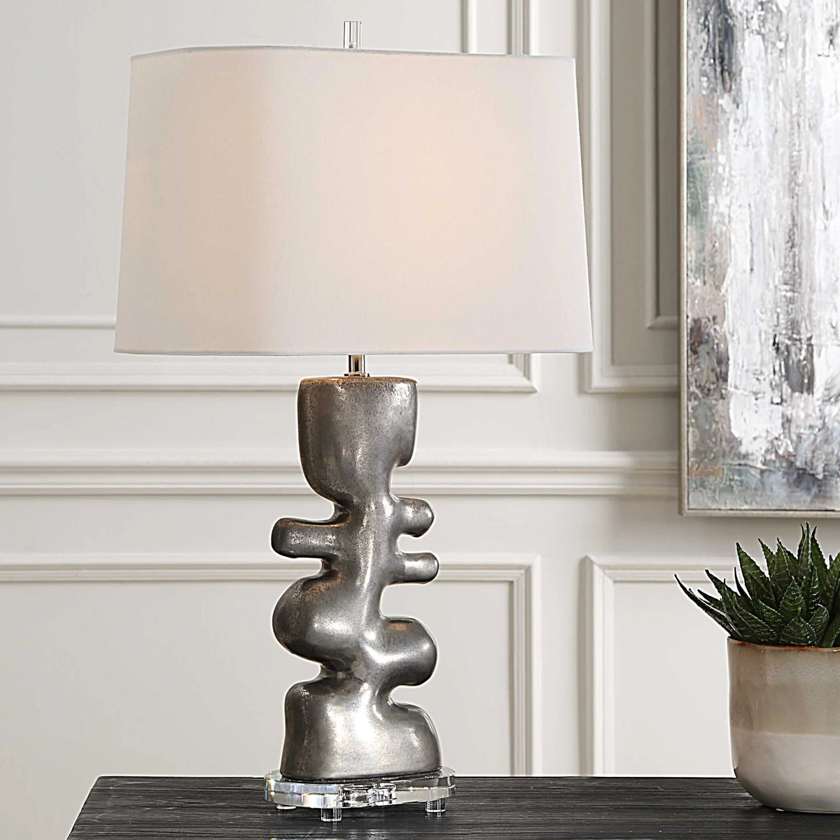 Tarnished Nickel Table Lamp