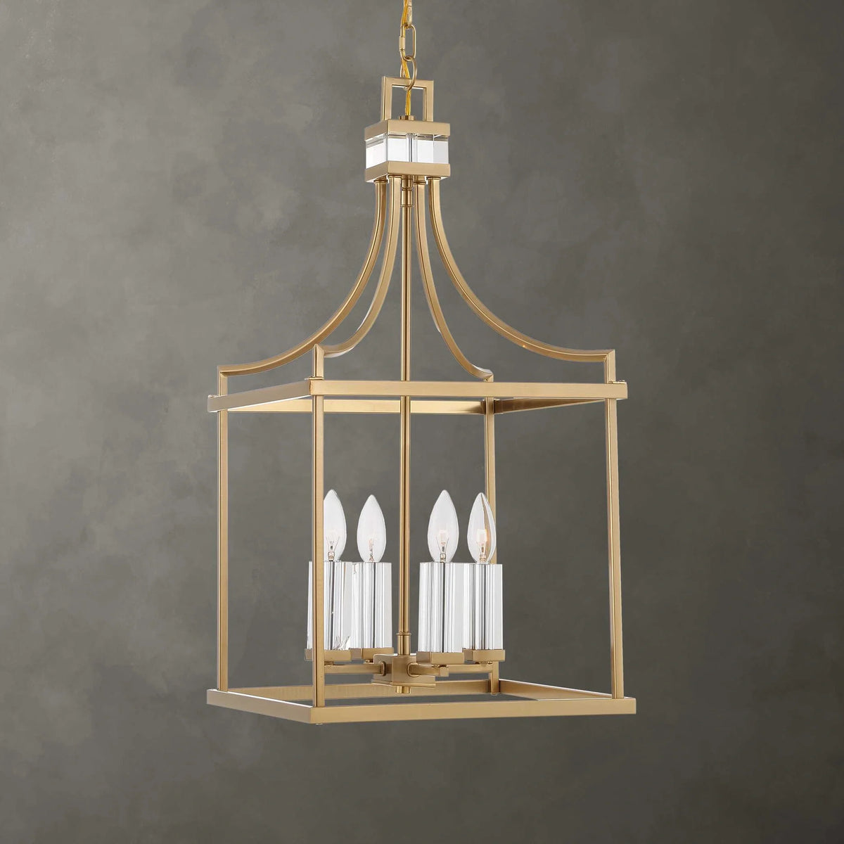 4 Light Brass Lantern Pendant