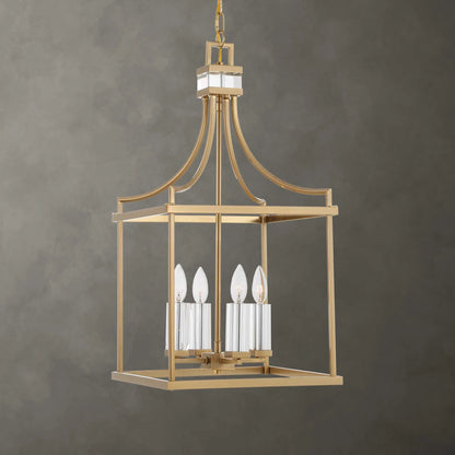 4 Light Brass Lantern Pendant