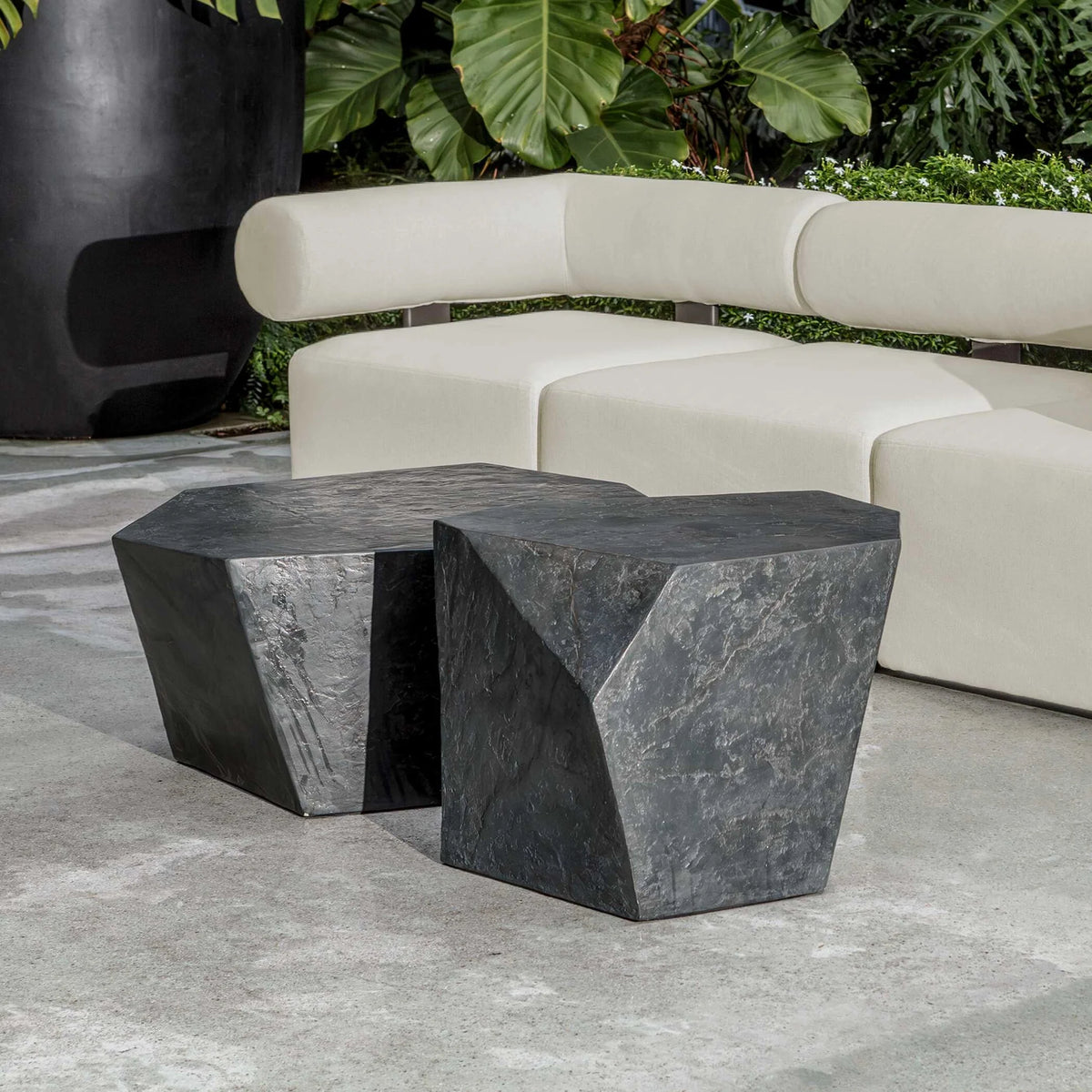 White Bolster Back Armless Outdoor Sofa