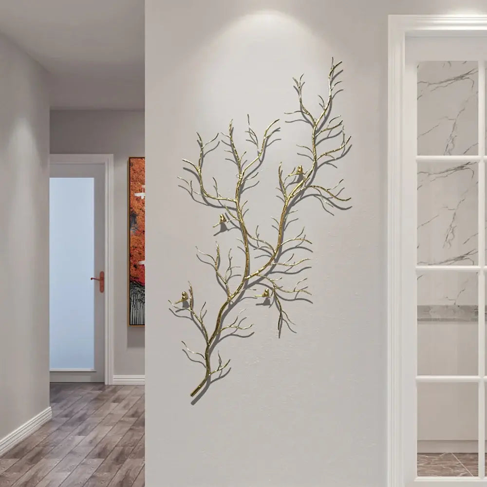 Homary Gold-Tone Iron Branch & Birds Wall Art | 57" Wide Sculptural Metal Wall Décor | No Assembly, 3-Year Warranty