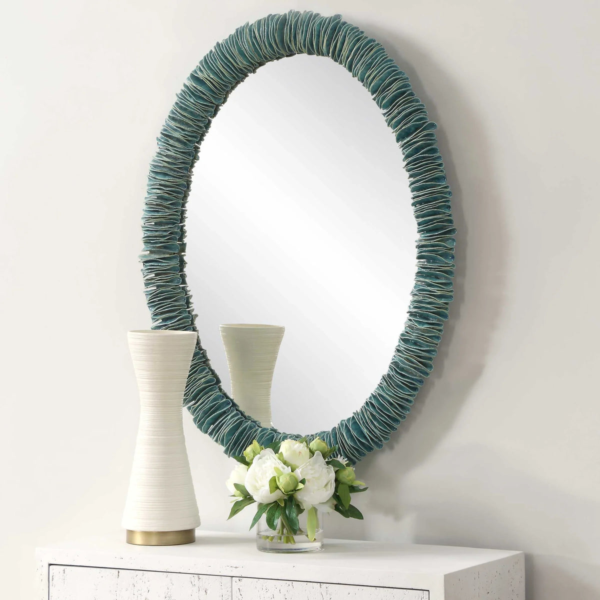 Teal Blue Oval Mirror