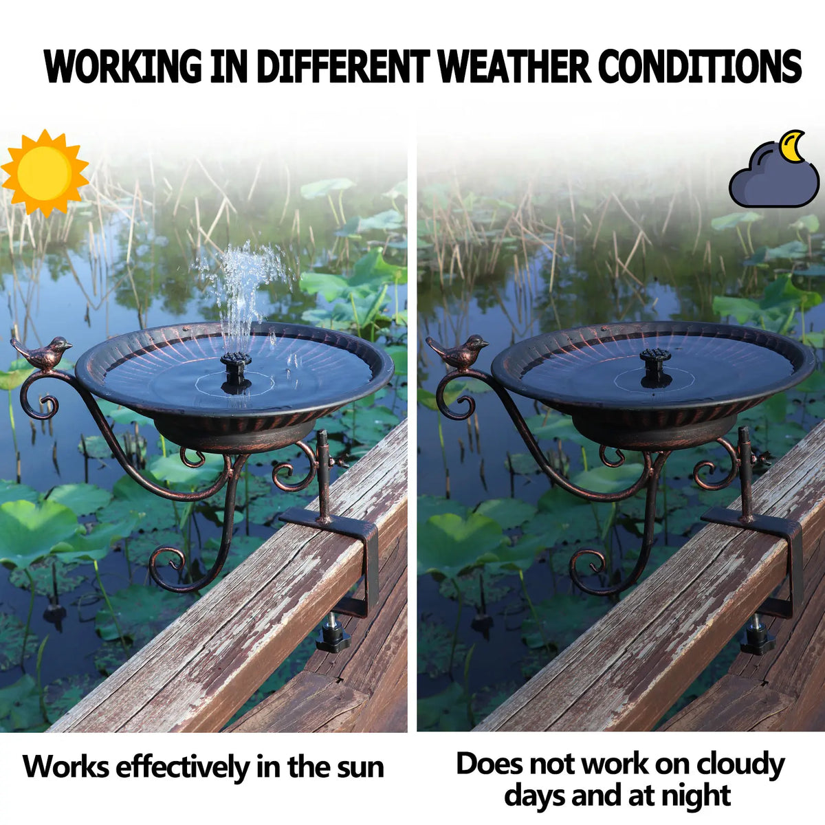 Solar Bird Bath Fountain - Bronze Metal Design for Your Patio or Balcony