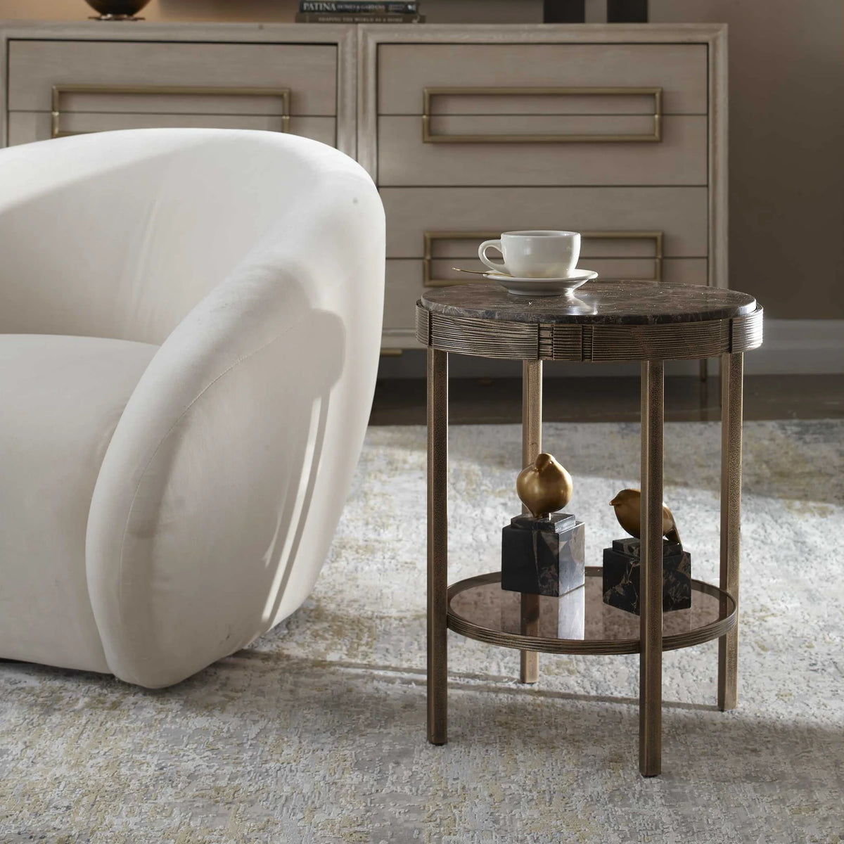 Round Dark Marble Accent Table