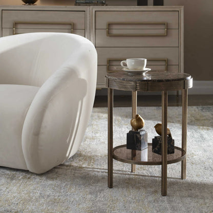 Round Dark Marble Accent Table
