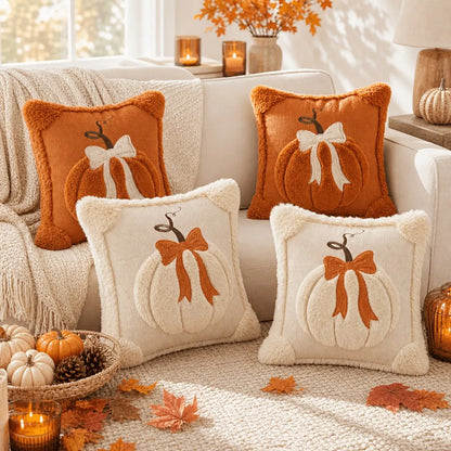 2-Pack 3D Jacquard Pumpkin Pillow Covers – Perfect 18X18 Inch Throw Pillows for Thanksgiving & Farmhouse Style