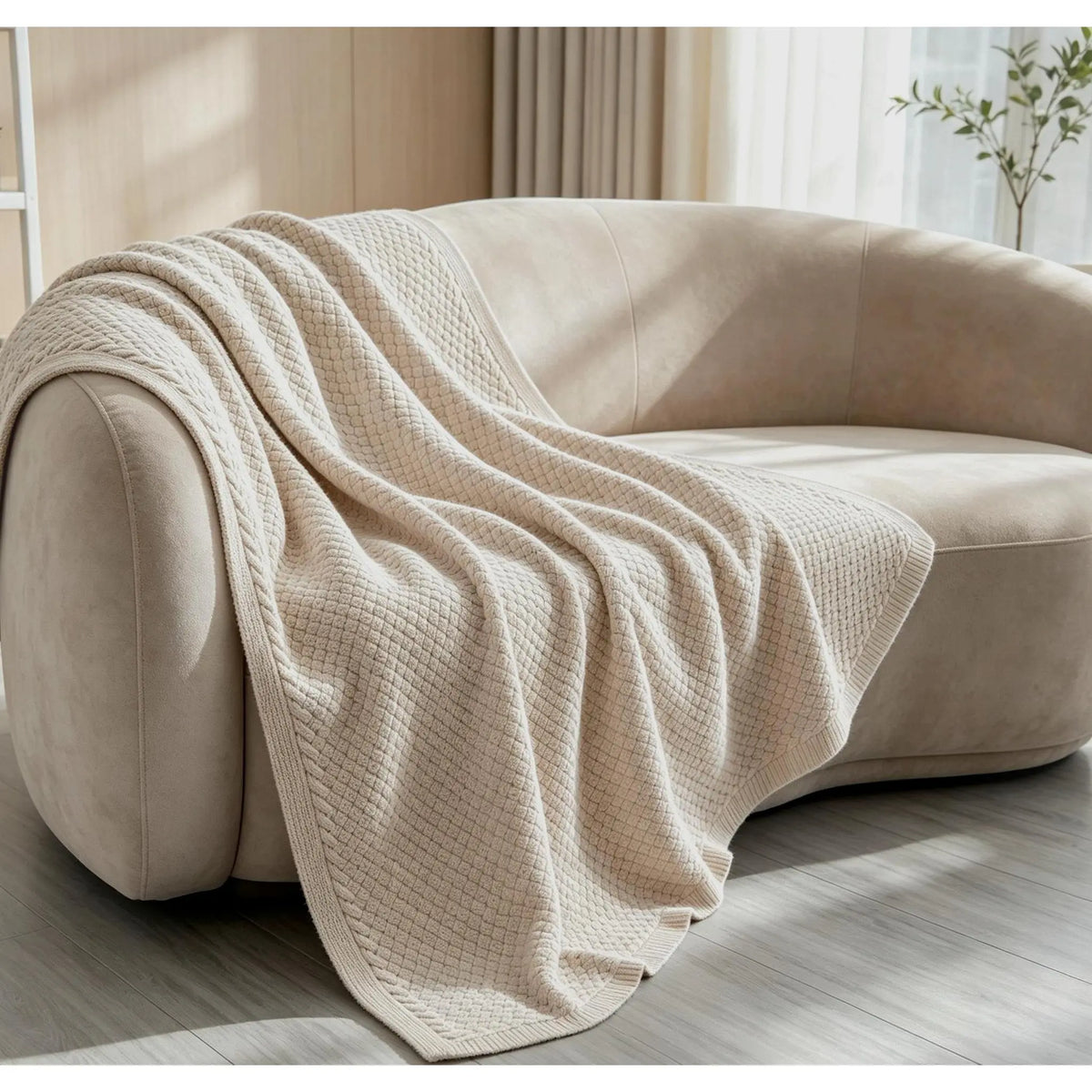 【Backtoschoolday】Whale Flotilla Chunky Chenille Knit Bed Blanket, Lightweight Breathable Summer Basket Woven Decorative Throw
