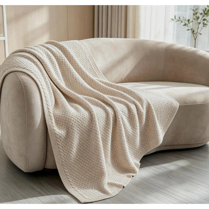 【Backtoschoolday】Whale Flotilla Chunky Chenille Knit Bed Blanket, Lightweight Breathable Summer Basket Woven Decorative Throw