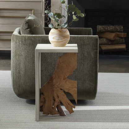 Teak Wood Slice Accent Table