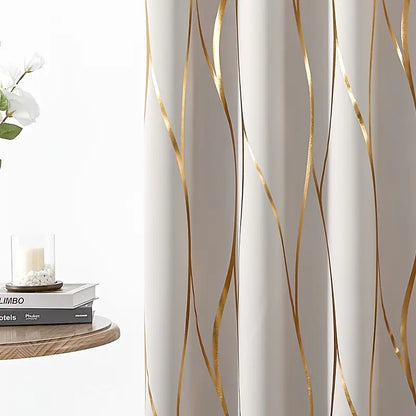 Metallic Foil Wave Blackout Curtains | Triple-Weave Thermal Grommet Panels, Set of 2 | Six Colours, 63" & 84" Drops