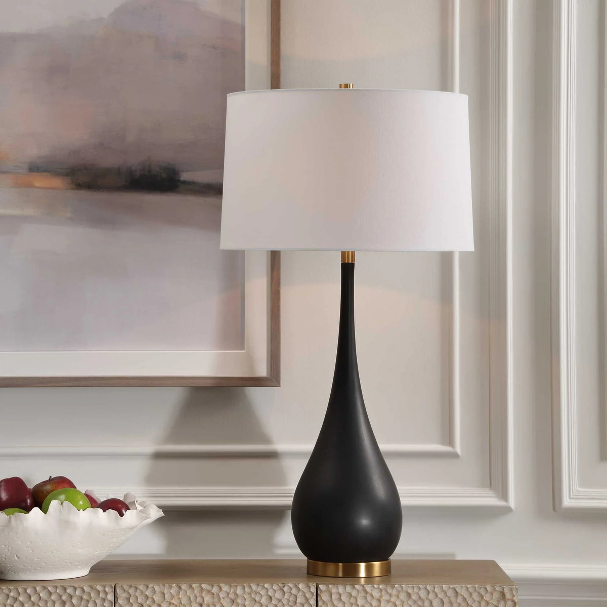 Black Stone Teardrop Table Lamp