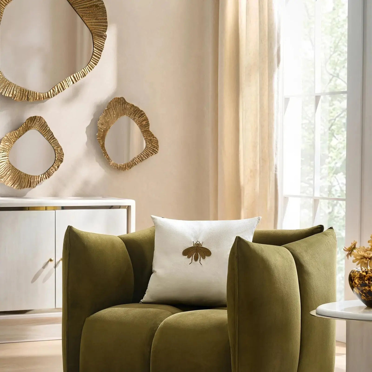 Z Gallerie Cara Cluster Trio Wall Mirror | Set of 3 Hand-Forged Iron Mirrors in Antiqued Gold | Sculptural Wall Décor