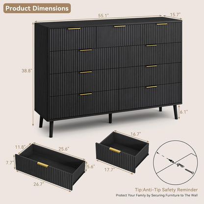 Black Fluted 9 Drawer Dresser