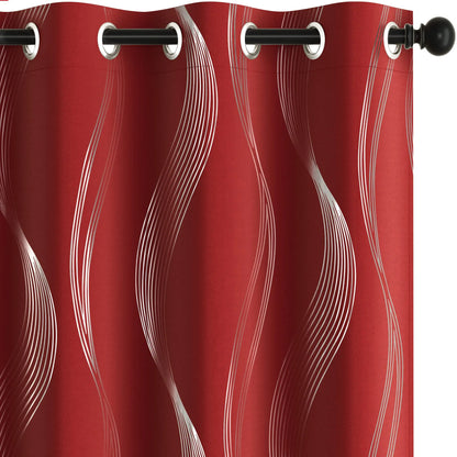 Silver Wave Print Blackout Curtains | Thermal Insulated, Grommet or Rod Pocket | Wide Size Range, Set of 2