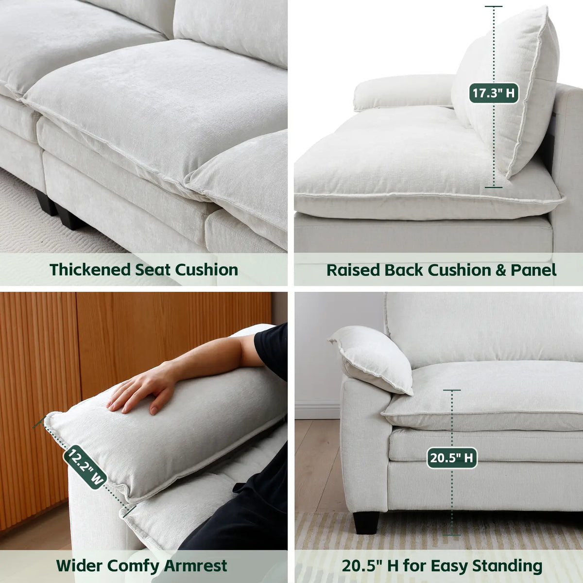 [Bellemave] Modular Sectional Loveseat Sofa, 2-Seat Chenille Couch with Washable Zipper Cushion Covers for Living Room