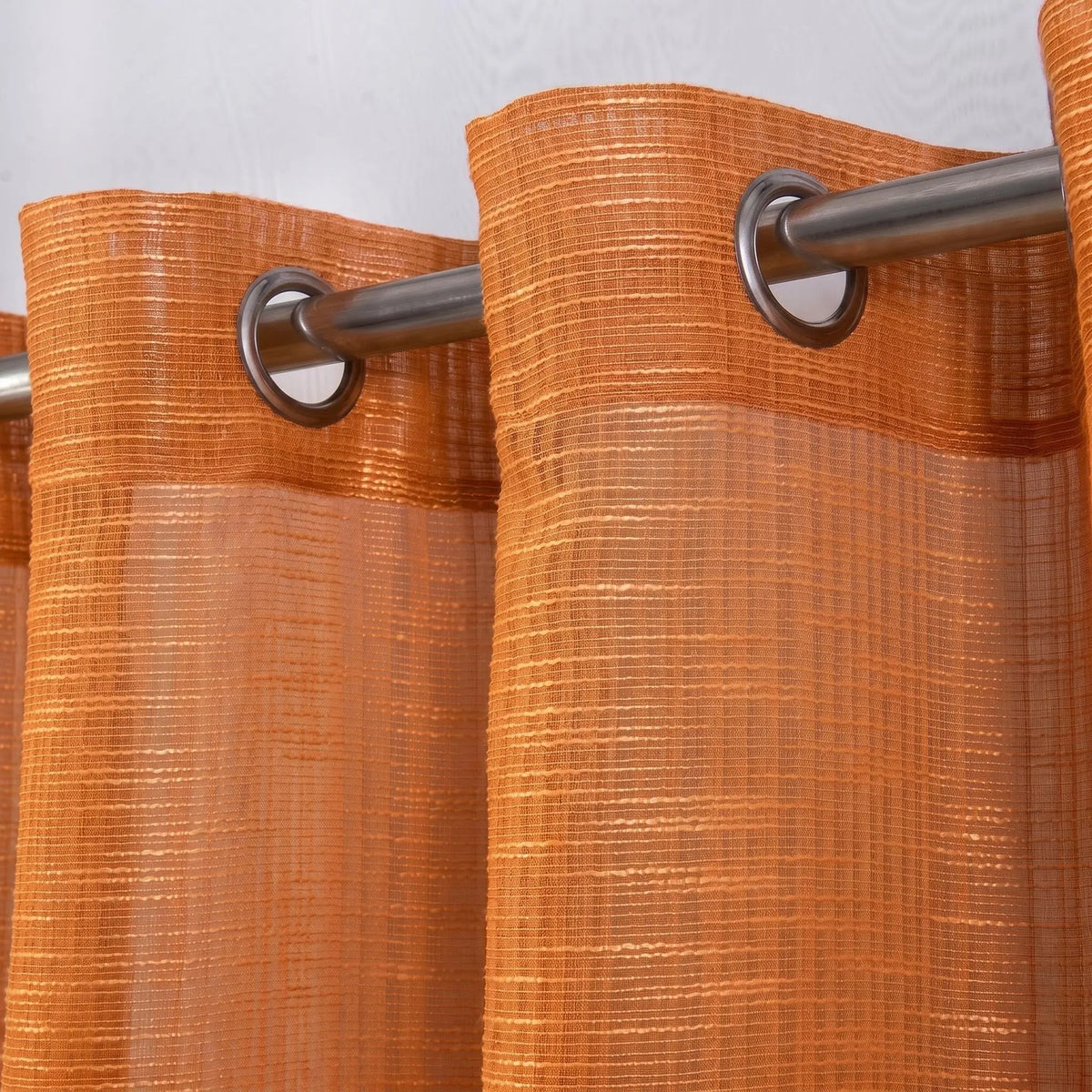 Slub Yarn Semi-Sheer Curtains 52" × 90" | Set of 2 Light-Filtering Grommet Panels | Twelve Colourways