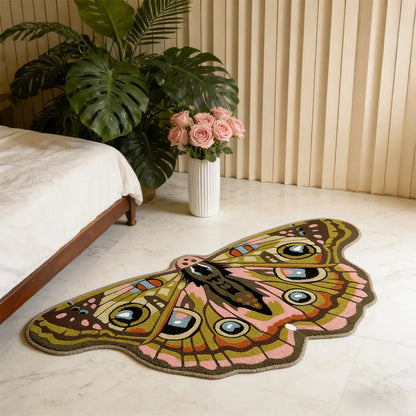 Irregular Shape Butterfly Moth Pattern Bedside Rug - Soft Velvet Carpet for Bohemian Style Home Decor