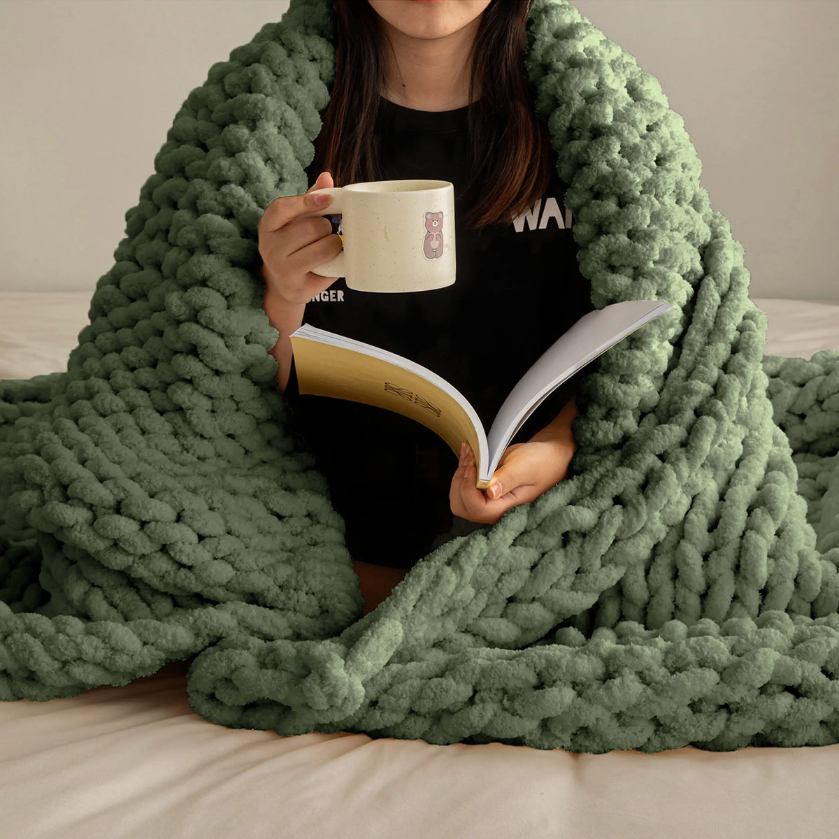 Chunky Knit Throw Blanket Heavy and Oppressive Feeling 50 X 60 Inch 100% Hand Woven Outdoor Camping Multi-Function Keep Warm