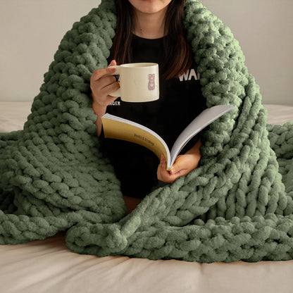 Chunky Knit Throw Blanket Heavy and Oppressive Feeling 50 X 60 Inch 100% Hand Woven Outdoor Camping Multi-Function Keep Warm