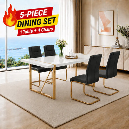 Stylish 7-Piece Dining Table Set with White Rectangular MDF Table and 6 Leather Chairs - Perfect for Modern Homes!