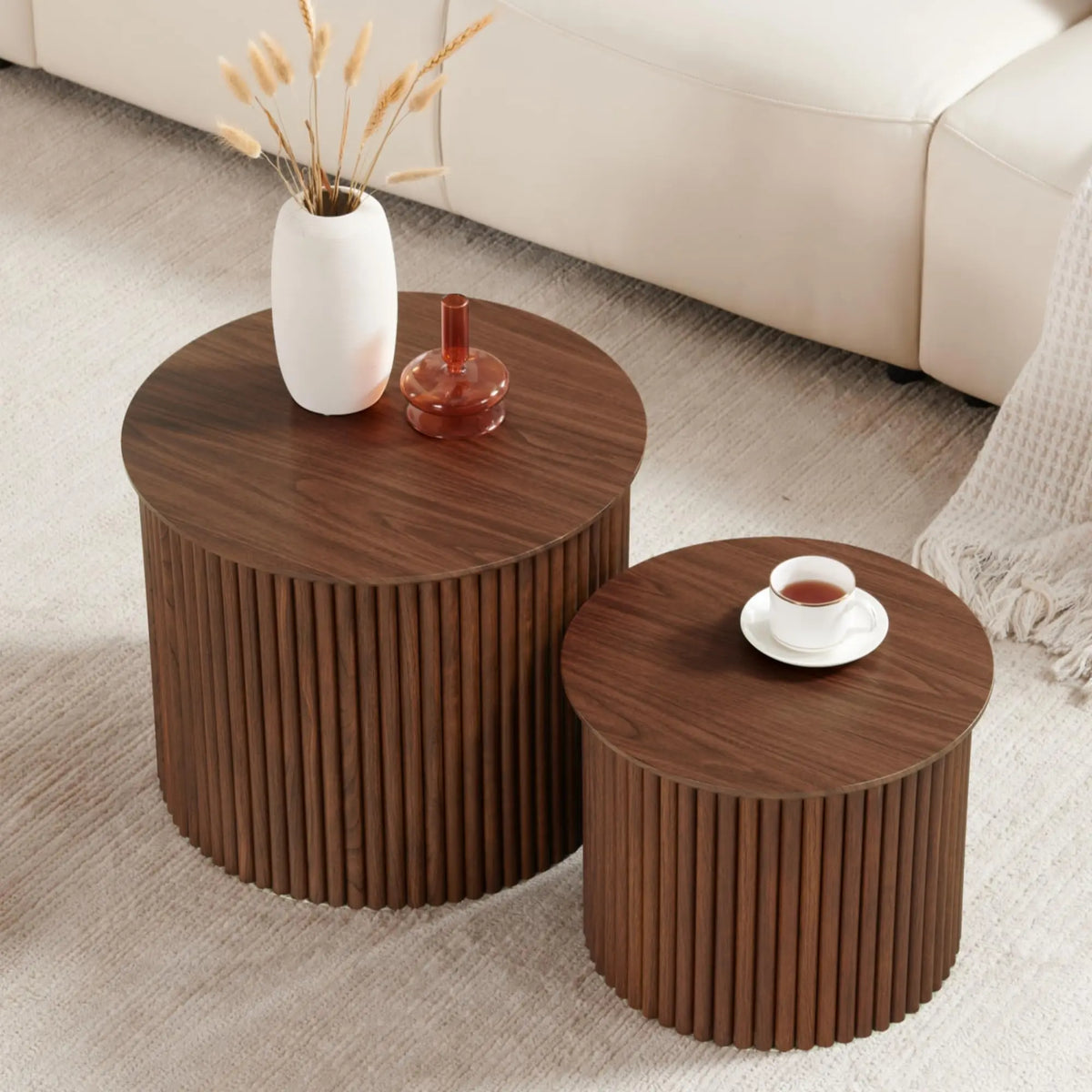 Giratree Small Fluted Round Nesting Coffee Table Set of 2