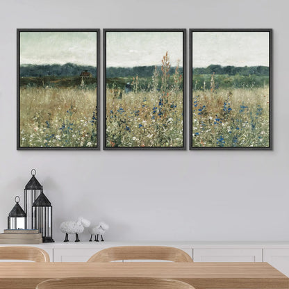 Framed Canvas Prints: Rustic Wildflower Countryside Art for Living Room, Bedroom, and Office Decor