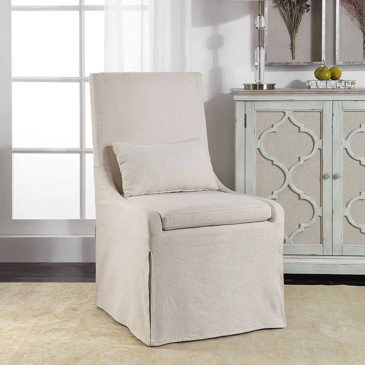 White Linen Armless Chair