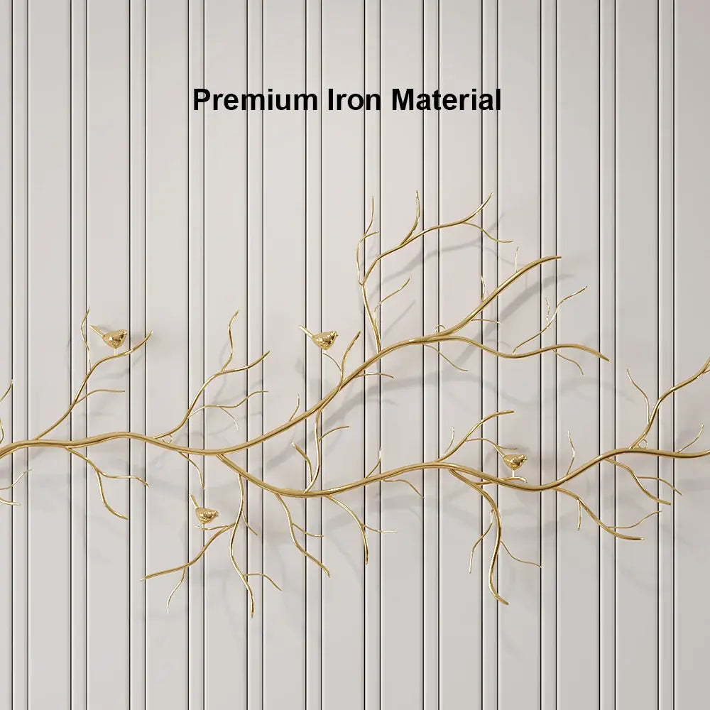 Homary Gold-Tone Iron Branch & Birds Wall Art | 57" Wide Sculptural Metal Wall Décor | No Assembly, 3-Year Warranty