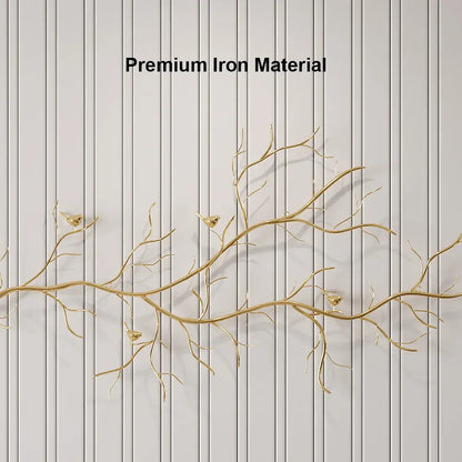 Homary Gold-Tone Iron Branch & Birds Wall Art | 57" Wide Sculptural Metal Wall Décor | No Assembly, 3-Year Warranty