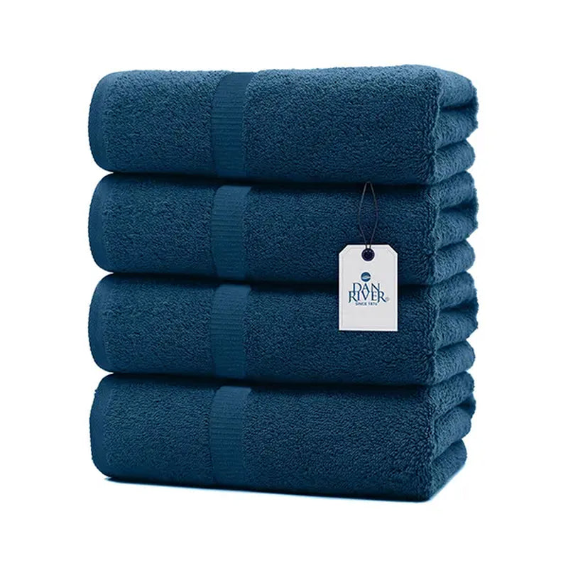 Indulge in Luxury: DAN RIVER Unisex 100% Cotton 4-Piece Bath Towel Set - Ultra-Soft, Lightweight, and Fade-Resistant for Everyday Comfort