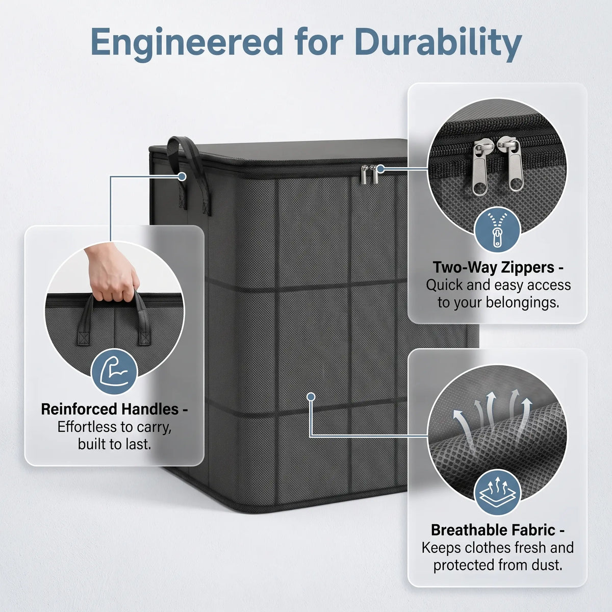 Zippered Fabric Organizer Bag - Spacious & Reliable Storage Solution for Bedding, Linens, and Apparel