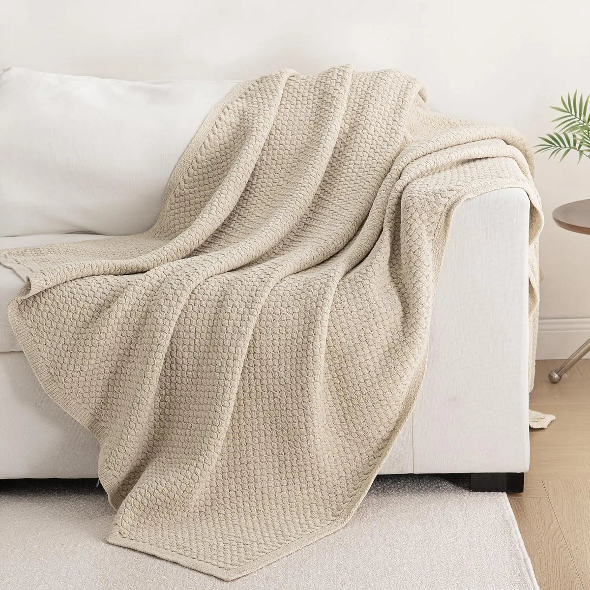 【Backtoschoolday】Whale Flotilla Chunky Chenille Knit Bed Blanket, Lightweight Breathable Summer Basket Woven Decorative Throw