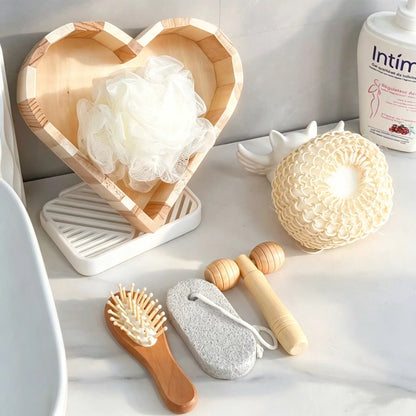 Heart-Shaped 5-Piece Bath Gift Set - Complete Travel Kit with Loofah, Face Brush, Foot Grinder, and Facial Massager