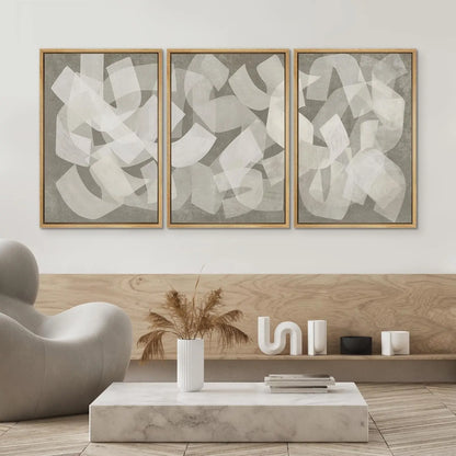 Framed Canvas Print Set - Abstract Geometric Art in Calming Neutral Tones - 16" x 24" x 3