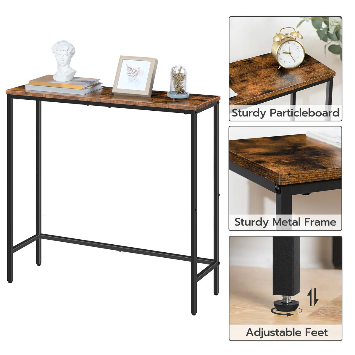Hoobro 29.5" Rustic Brown and Black Console Table