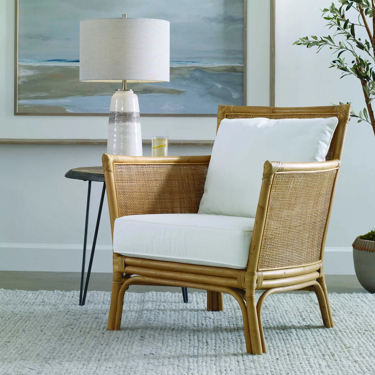 Woven Rattan Accent Armchair