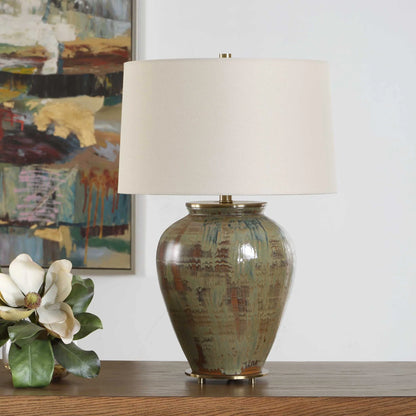Green & Brown Ceramic Urn Table Lamp