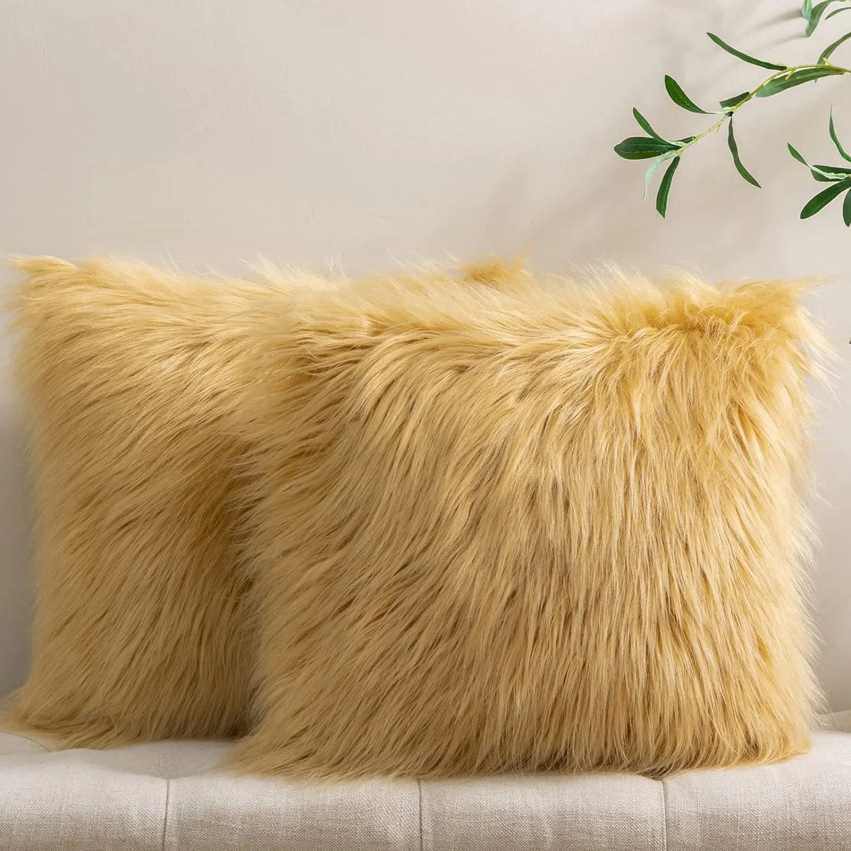 Pack of 2 Faux Fur Throw Pillow Covers - 18X18 Inch, Soft Polyester, Top Grade Materials, Machine Washable, Perfect for All Seasons