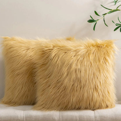 Pack of 2 Faux Fur Throw Pillow Covers - 18X18 Inch, Soft Polyester, Top Grade Materials, Machine Washable, Perfect for All Seasons
