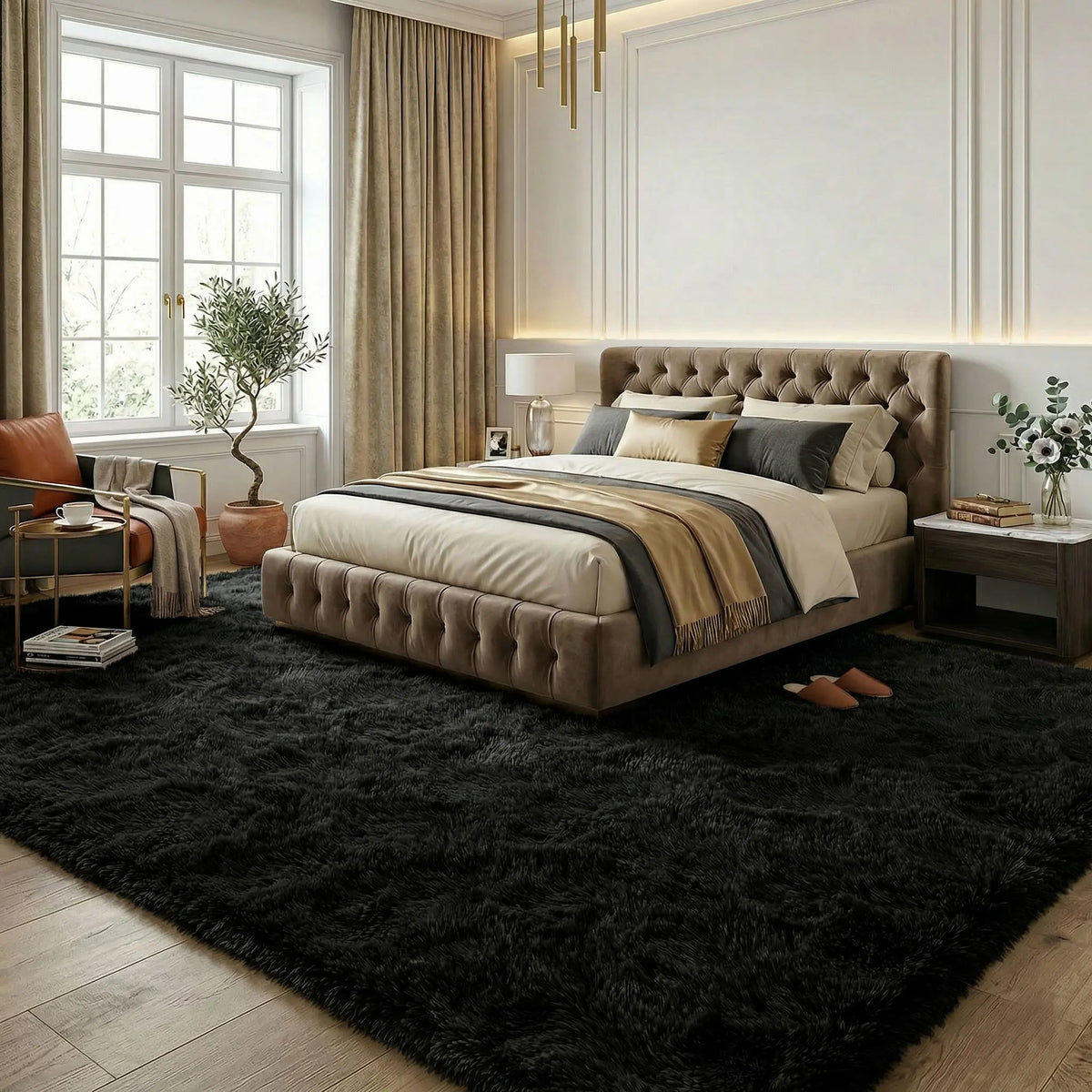 Black Soft Fluffy Shag Area Rug